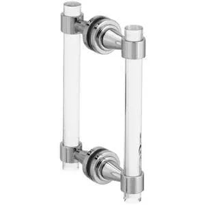 Shower Door Pull Handle. SOLID GLASS- Overture 8" c/c Back-to-Back Pull - (chrome, matte back,or  brushed nickel accents)