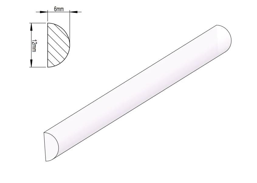 1/2" Clear Acrylic Half Round Shower Door Threshold, 80" length.